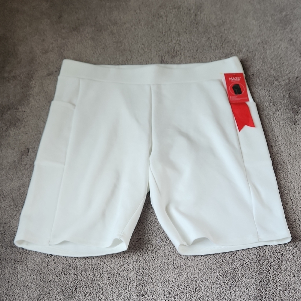 Maze Collection White Stretch Athletic Shorts Side Pocket High Rise SIZE 3X